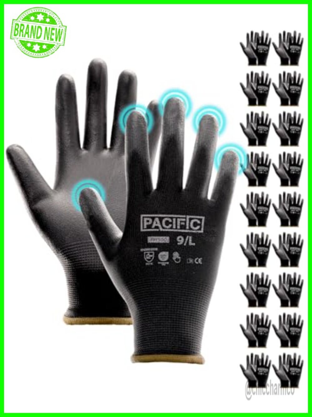 PU Coated Grip Work Gloves, Touchscreen, Seamless Knit, Large (18 Pairs)
